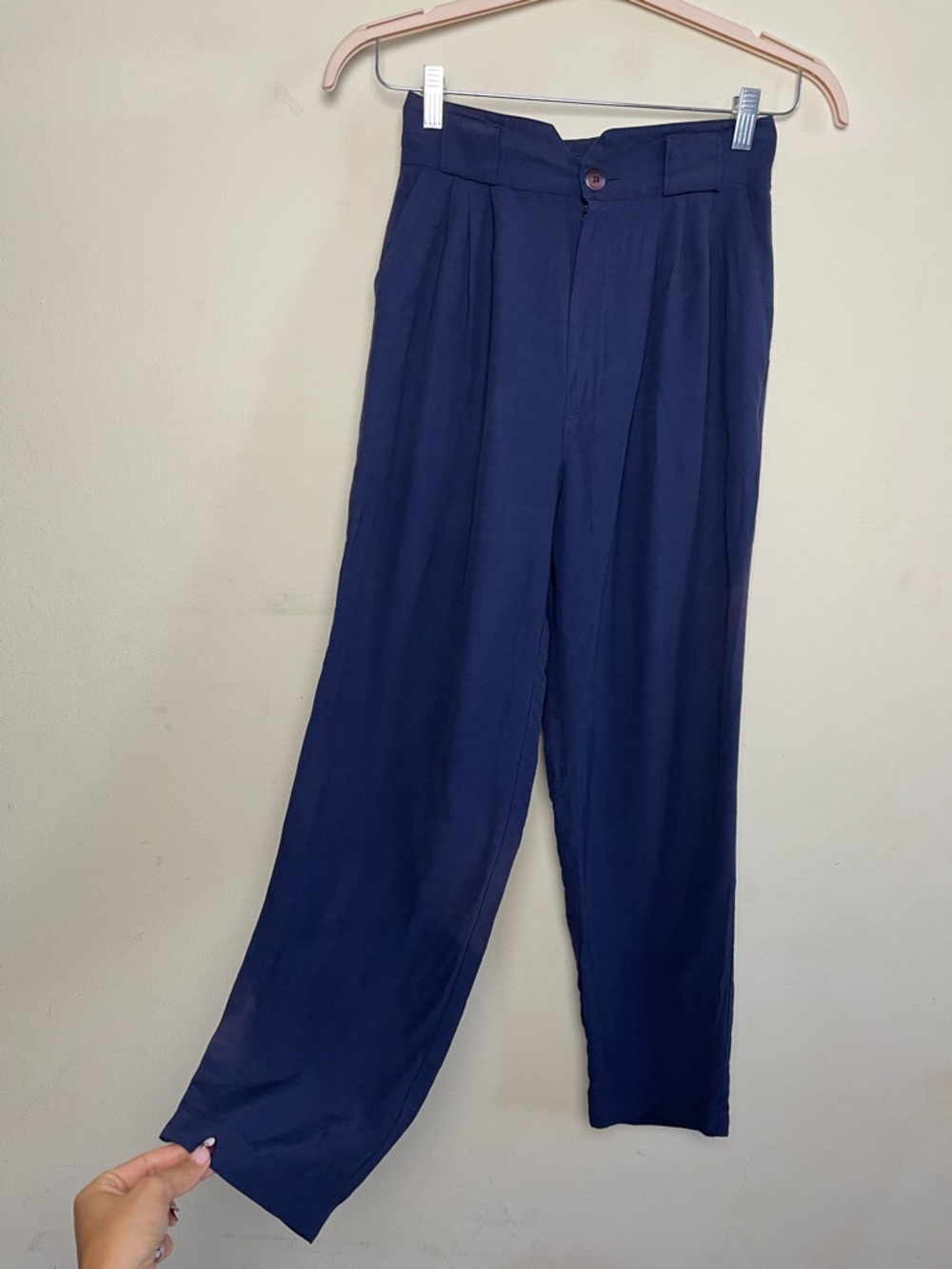 Vintage Navy High-Rise Pleated Women's Trousers